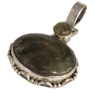 925 Sterling Silver Labradorite And Yellow Tourmaline Pendant Artisan Vintage...